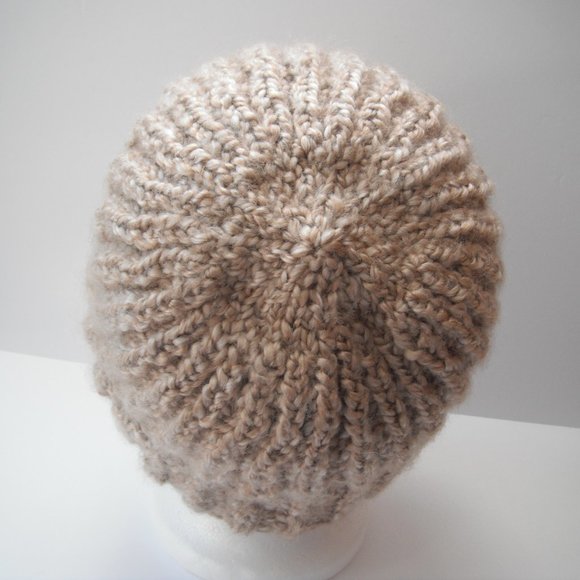 Hand Knitted Hat Toque Adult Size - L(M)  Acrylic Beige- 024 Hand knit by me - Picture 4 of 8